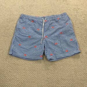 J.McLaughlin Swim Trunks XL Gingham Crab Embroidered Blue White Board Shorts